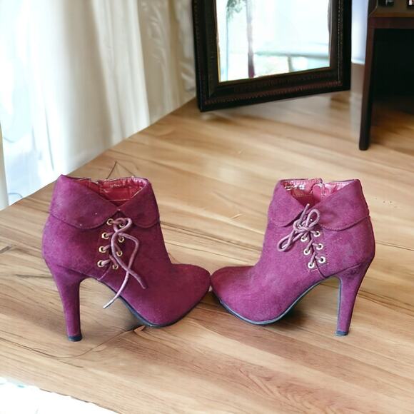 TOP Moda Zip-Up High Heel Suede Burgundy Wine Ankle Booties Women’s Size 6.5 EUC - Picture 6 of 6
